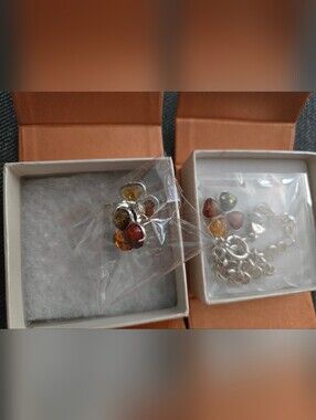 BN Silver Amber Extraodinaire Multi Color Amber Shamrock/clover Earrings.